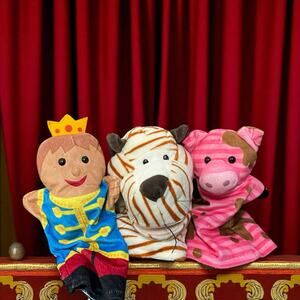 Melissa & Doug Hand Puppets Prince Cow Tiger Plush Pretend Play Drama Set Lot 3